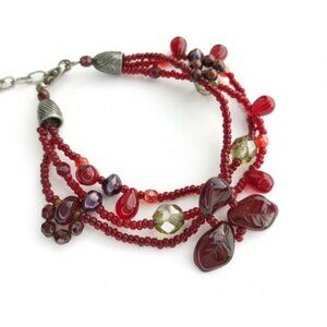 VINTAGE hand made beaded cranberry leaves bracelet